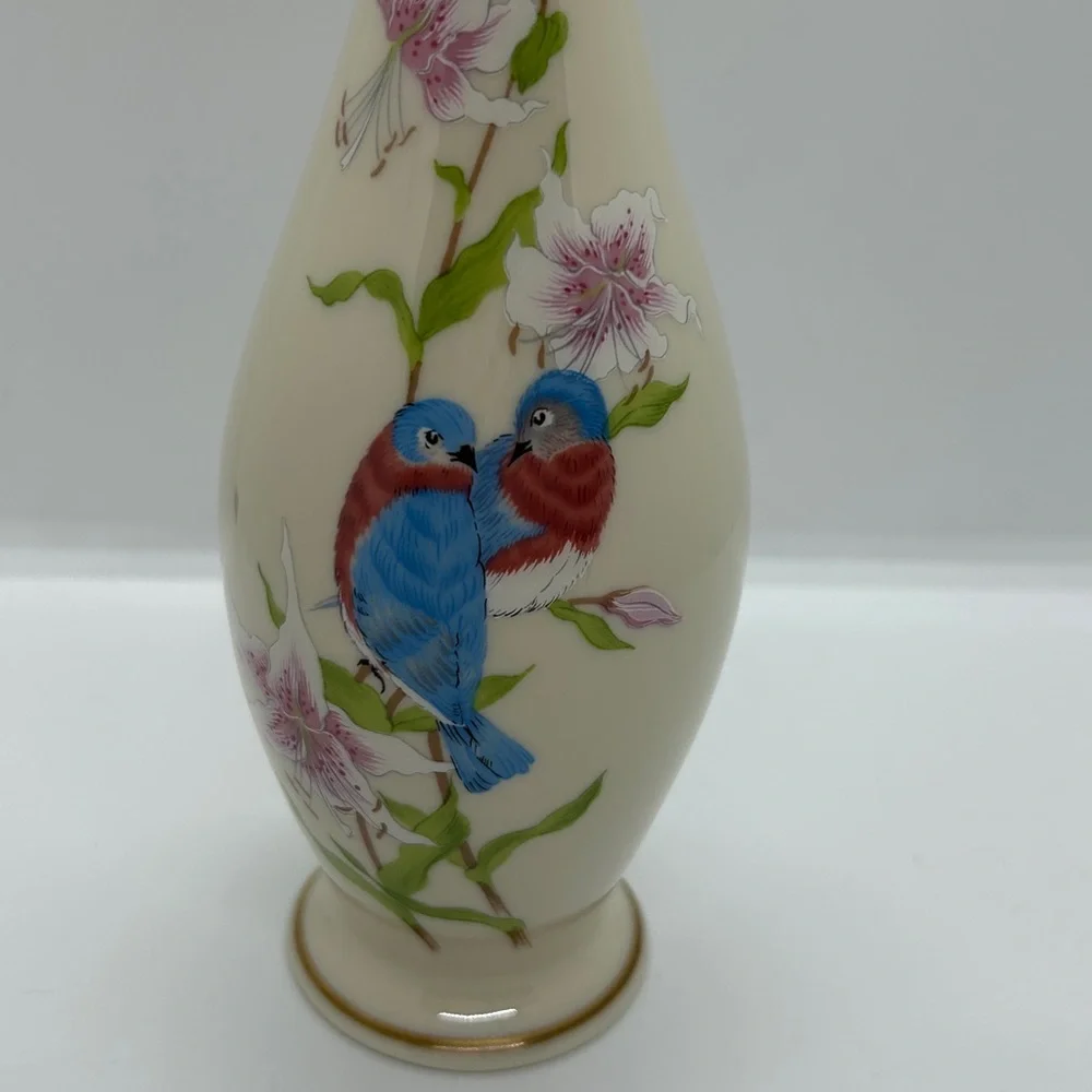 VTG Lenox Eternal Love Bud Vase blue Birds Gold Trim 8